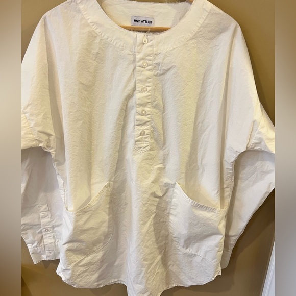 MNC Atelier Cotton Tunic Distressed Collar and Hem Couture Lagenlook Size Medium - Picture 3 of 14